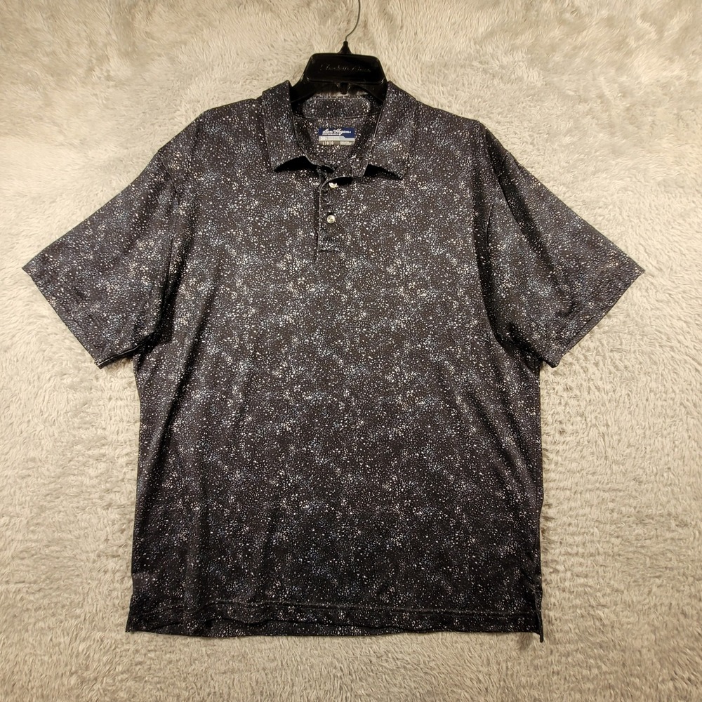 Ben Hogan Performance Polo Shirt Mens Large Black‎ Galaxy Speckle Stretch